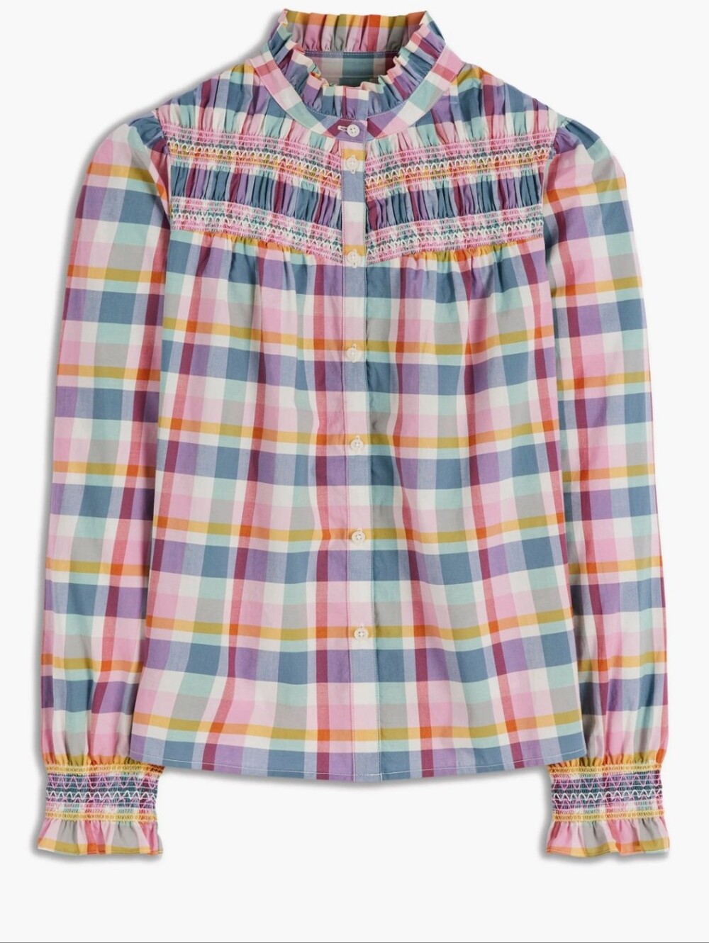 Boden Esme Check Smock Detail Cotton Button Up Shirt Size Small